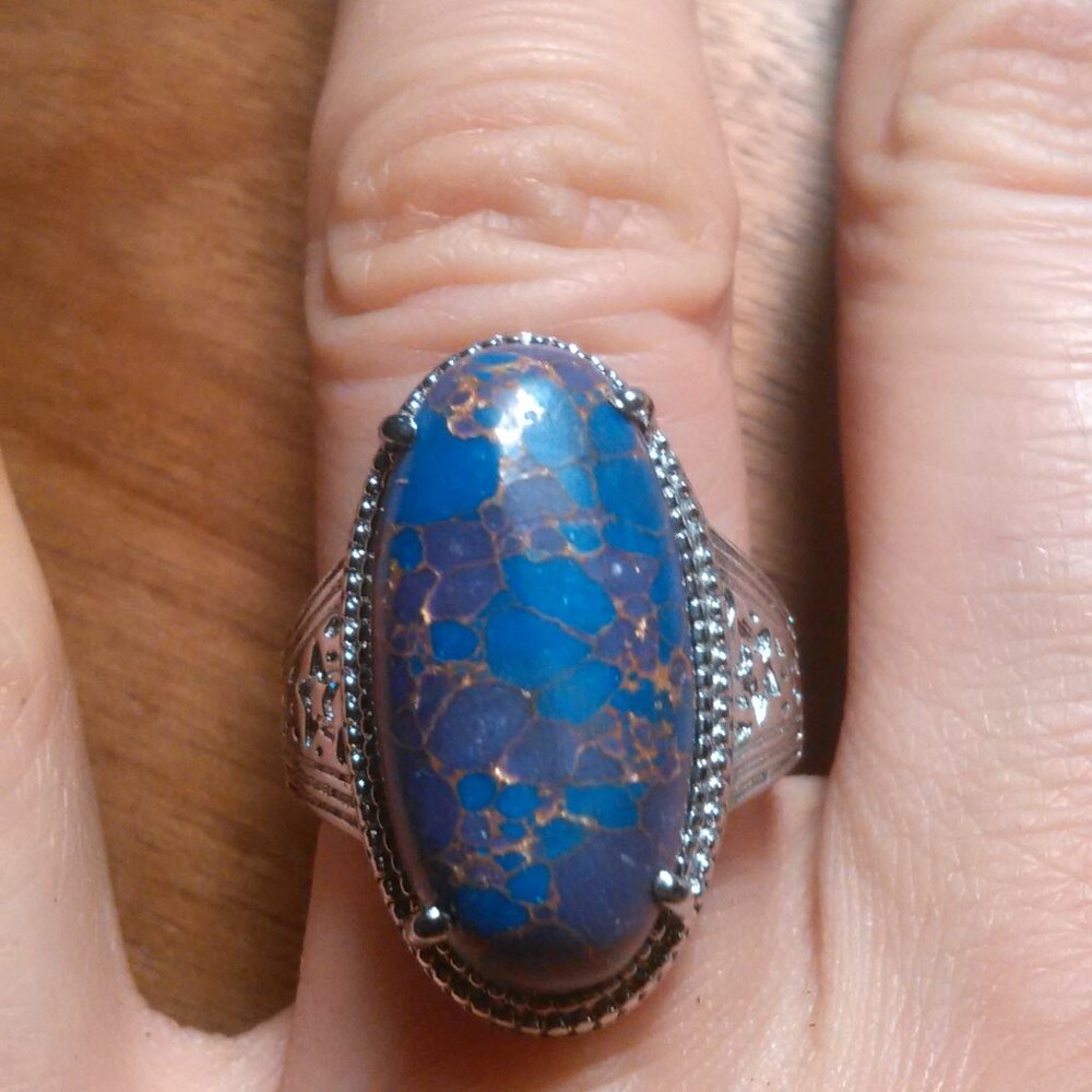 Mojave Purple Turquoise Solitaire Stainless Steel Ring (Size 6) - Picture 11 of 16
